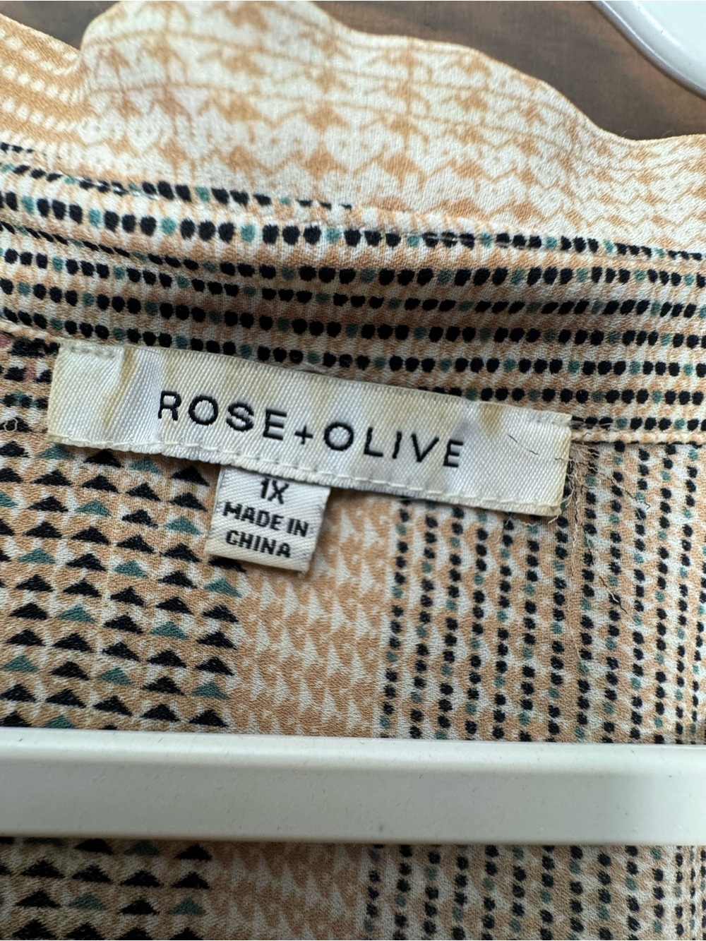 Rose & Olive Beige, Cream & Taupe Patchwork Button-Down Top - Picture 3 of 6